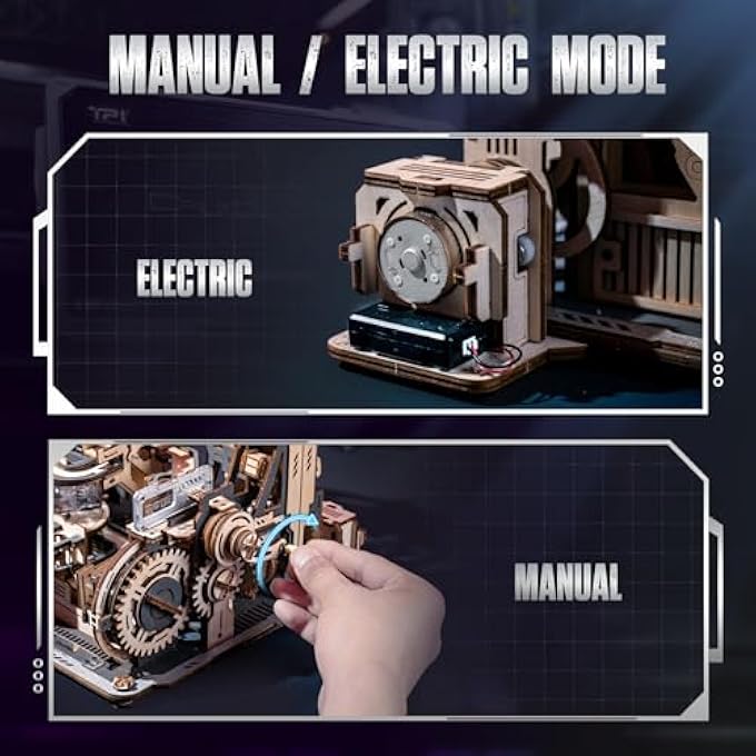 MARBLE TRACKS PUZZLE 3D WOOD MARBLE RUN MODEL KITS FOR BUILDING ADULTS, MOTOR DRIVEN MECHANICAL MODEL KITS WITH BALLS, AUTOMATIC AND MANUAL MODES, MARBLE SPACEPORT, LGC01 - Image 2